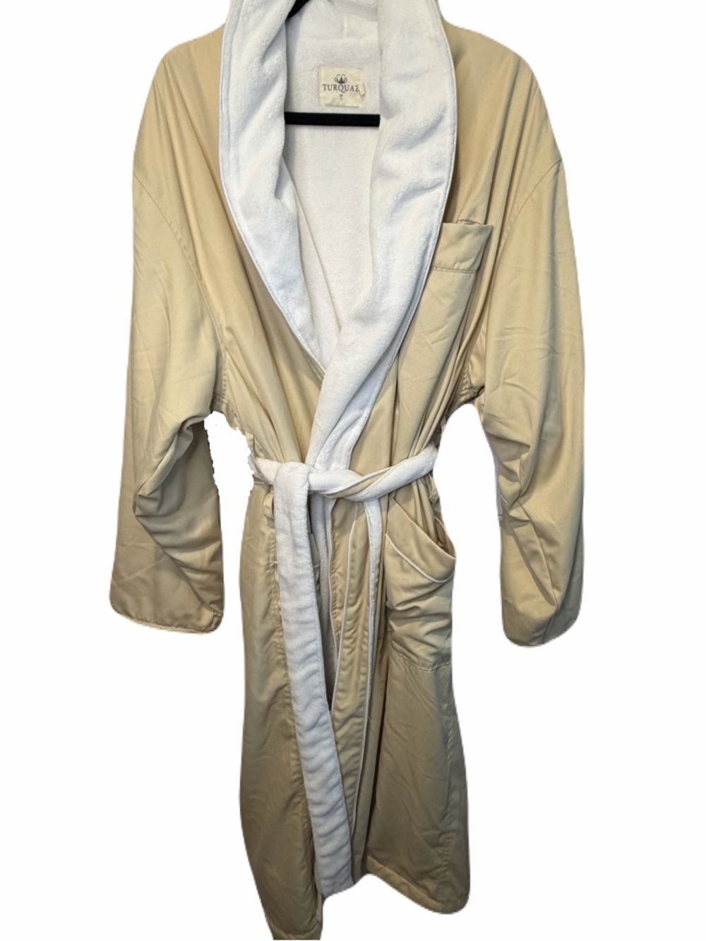 Turquaz Beige White Thick Spa Robe - Large (one size fits most)
